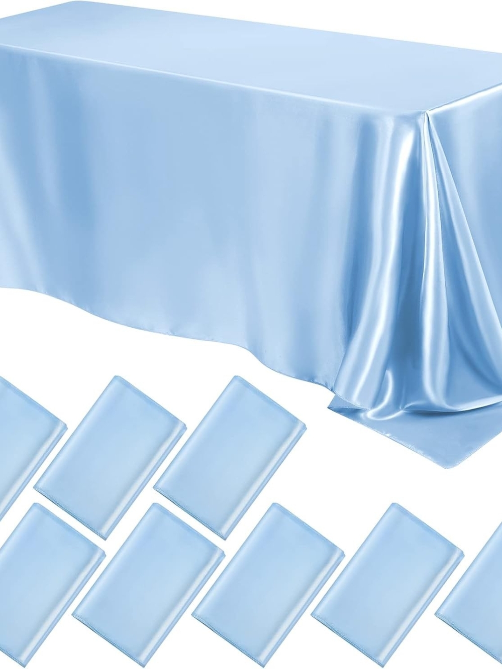 8 Light Blue Satin Tablecloth Set